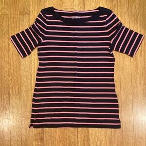 Talbot’s Stretch Weekend Tee Striped Top - Dark Navy and Pink Size Small